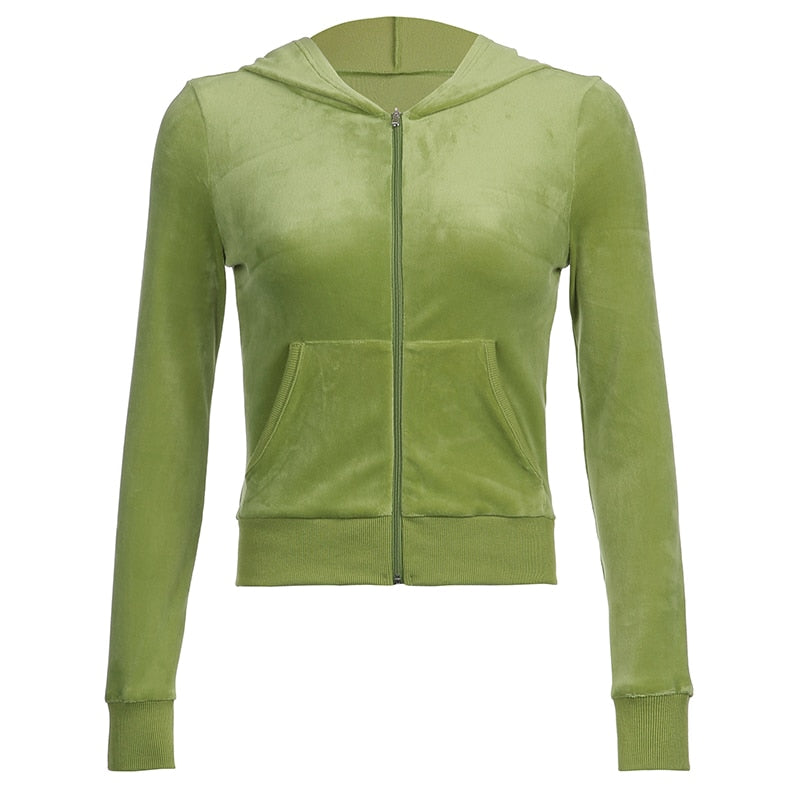 Women's Velvet Zip Up Croped Hoodie